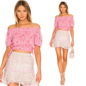 NEW LoveShackFancy Rosalinda Crop Top in Coral Blaze